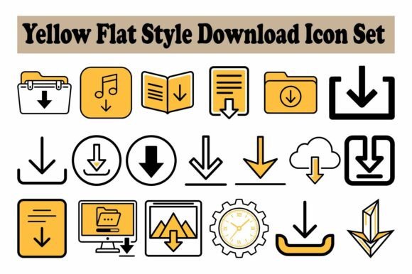 19 Yellow Flat Style Download Icon Set: A Must-Have for Modern Design Projects