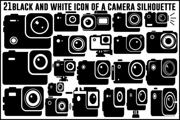 21 Black White Camera Silhouette Icons Bundle