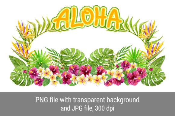 Aloha Greeting Tropical Floral Frame PNG