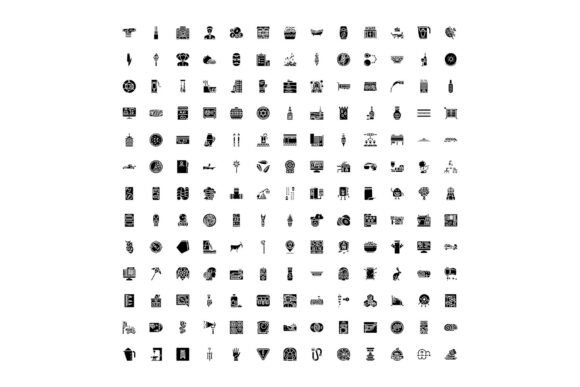 Big Set Black Silhouette Glyph Icons UI