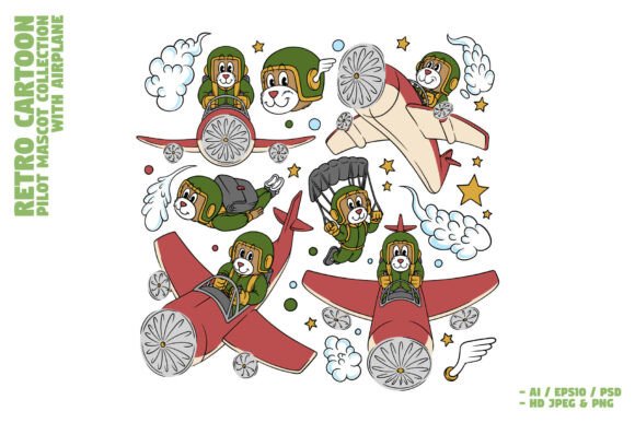 Cartoon Dog Pilot Mascot Collection