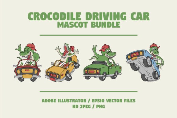 Crocodile Mascot Driving Car Set