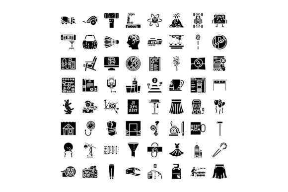 Diverse Black Pictogram Icons for Modern Design Projects