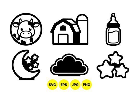Farm Baby Nursery Icons Set for Creative Design Projects