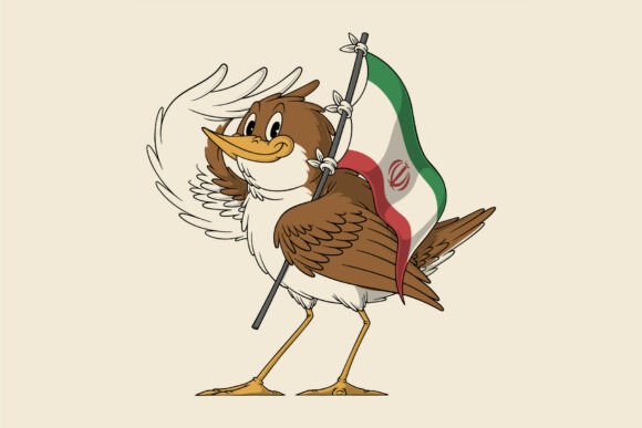 Nightingale Bird Mascot with Iran Flag