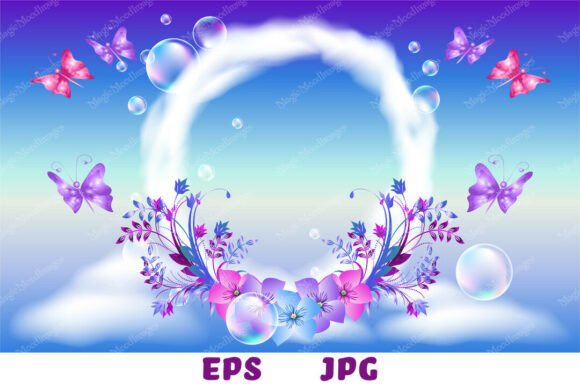 Round Frame of Clouds and Butterflies: A Versatile Design for Creative Projects