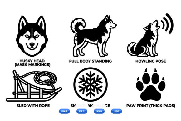 Siberian Husky Icon Clipart for Modern Design Projects
