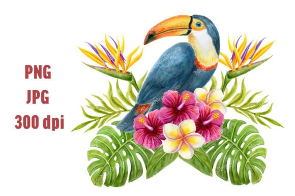 Toucan Tropical Flowers Palm Leaves PNG: A Vibrant Design Resource for Creative Projects