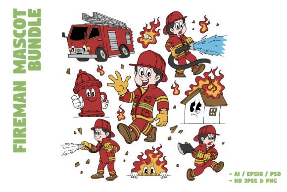 Unleash Your Brand’s Identity with a Firefighter Mascot Illustration Set