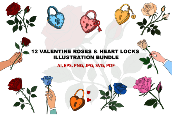 Valentine Roses Heart Locks Bundle Set: A Practical Design Resource for Romantic Projects